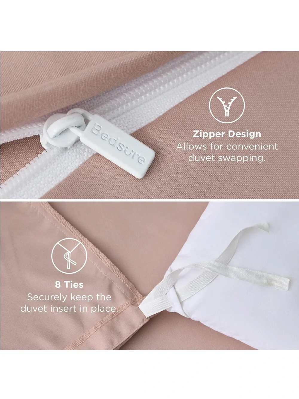 NEW Bedsure Duvet Cover Queen Size, 3Pcs Double Brushed Bedding Set, Dusty Rose